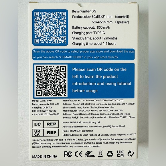 X9 Visualizable Smart Doorbell in Black and White - Picture 2 of 4